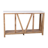 English Elm Farmhouse 2-Tier Console Accent Table - Warm Oak Finish Engineered Wood Frame - Marble Finish Tabletop - For Entryway or Living Room