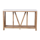 English Elm Farmhouse 2-Tier Console Accent Table - Warm Oak Finish Engineered Wood Frame - Marble Finish Tabletop - For Entryway or Living Room