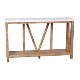 English Elm Farmhouse 2-Tier Console Accent Table - Warm Oak Finish Engineered Wood Frame - Marble Finish Tabletop - For Entryway or Living Room