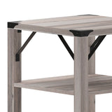 English Elm Modern Farmhouse Wooden 3 Tier End Table with Black Metal Corner Accents and Cross Bracing,