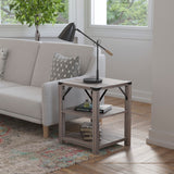 Modern Farmhouse 3-Tier End Table Black Metal Accents