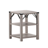 English Elm Modern Farmhouse Wooden 3 Tier End Table with Black Metal Corner Accents and Cross Bracing,