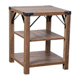 English Elm Modern Farmhouse Wooden 3 Tier End Table with Black Metal Corner Accents and Cross Bracing,