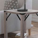 English Elm Modern Farmhouse Wooden 2 Tier End Table with Black Metal Corner Accents and Cross Bracing,