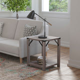 Farmhouse 2-Tier End Table w/ Black Metal Accents - Modern Style