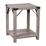 English Elm Modern Farmhouse Wooden 2 Tier End Table with Black Metal Corner Accents and Cross Bracing,