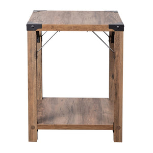 English Elm Modern Farmhouse Wooden 2 Tier End Table with Black Metal Corner Accents and Cross Bracing,