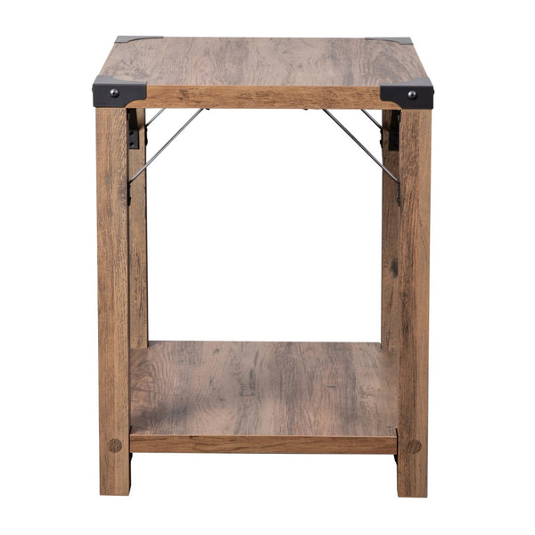English Elm Modern Farmhouse Wooden 2 Tier End Table with Black Metal Corner Accents and Cross Bracing,