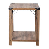 English Elm Modern Farmhouse Wooden 2 Tier End Table with Black Metal Corner Accents and Cross Bracing,