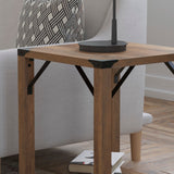 English Elm Modern Farmhouse Wooden 2 Tier End Table with Black Metal Corner Accents and Cross Bracing,