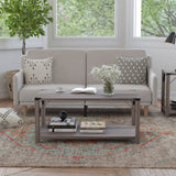 Modern Farmhouse 2-Tier Coffee Table, Gray Wash with Black Metal Accents, 40