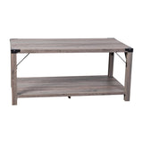 English Elm Modern Farmhouse Wooden 2 Tier Coffee Table with Black Metal Corner Accents and Cross Bracing,