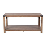 English Elm Modern Farmhouse Wooden 2 Tier Coffee Table with Black Metal Corner Accents and Cross Bracing,