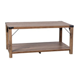 English Elm Modern Farmhouse Wooden 2 Tier Coffee Table with Black Metal Corner Accents and Cross Bracing,