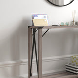 English Elm Modern Farmhouse Wooden 2 Tier Console Entry Table with Black Metal Corner Accents and Cross Bracing,