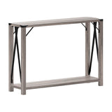 English Elm Modern Farmhouse Wooden 2 Tier Console Entry Table with Black Metal Corner Accents and Cross Bracing,