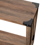 English Elm Modern Farmhouse Wooden 2 Tier Console Entry Table with Black Metal Corner Accents and Cross Bracing,