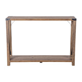 English Elm Modern Farmhouse Wooden 2 Tier Console Entry Table with Black Metal Corner Accents and Cross Bracing,