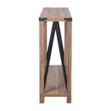 English Elm Modern Farmhouse Wooden 2 Tier Console Entry Table with Black Metal Corner Accents and Cross Bracing,