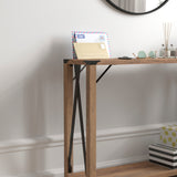 English Elm Modern Farmhouse Wooden 2 Tier Console Entry Table with Black Metal Corner Accents and Cross Bracing,