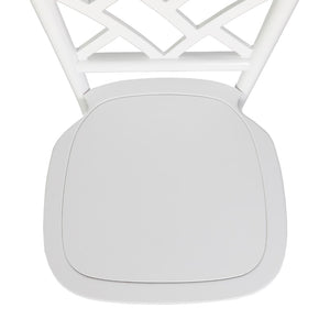 English Elm Commercial Grade Commercial Grade Solid Wood Stackable Dining Chair with Intricate Back Detail