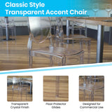 English Elm Commercial Grade Set of 4 Transparent Crystal Extra Wide Resin 700 LB. Weight Capacity Banquet & Event Ghost Chairs-Indoor/Outdoor Use