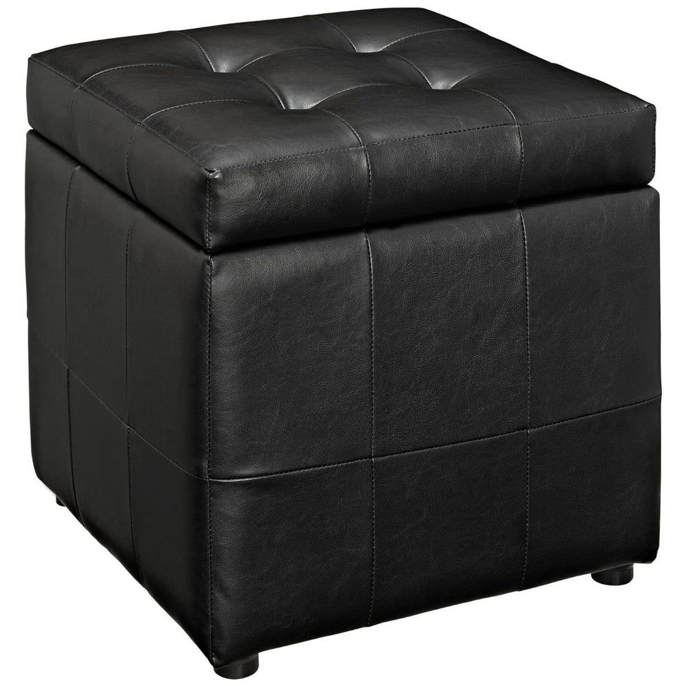 Modway Furniture Volt Modern Upholstered Vinyl Storage Ottoman - Stylish, Compact Design for Home Organization & Comfort EEI-1044-BLK