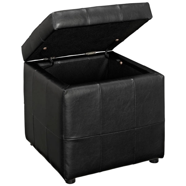 Modway Furniture Volt Modern Upholstered Vinyl Storage Ottoman - Stylish, Compact Design for Home Organization & Comfort EEI-1044-BLK