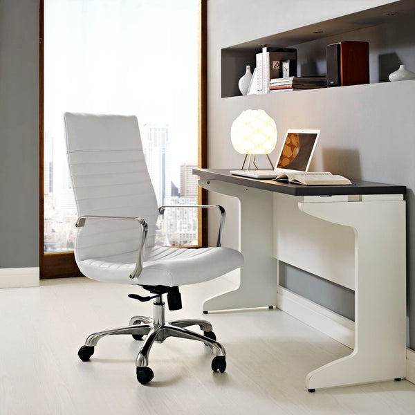 Modway Furniture Finesse Highback Office Chair - Ergonomic Comfort, Stylish Ribbed Vinyl, Adjustable Features & Mobility EEI-1061-WHI