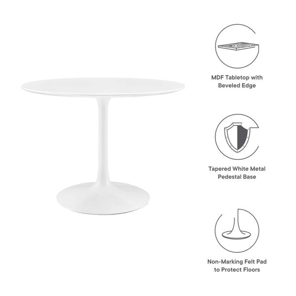 Modway Furniture Lippa 40" Round Wood Dining Table - Mid-Century Modern Design with High-Gloss Finish for 4 Guests EEI-1117-WHI