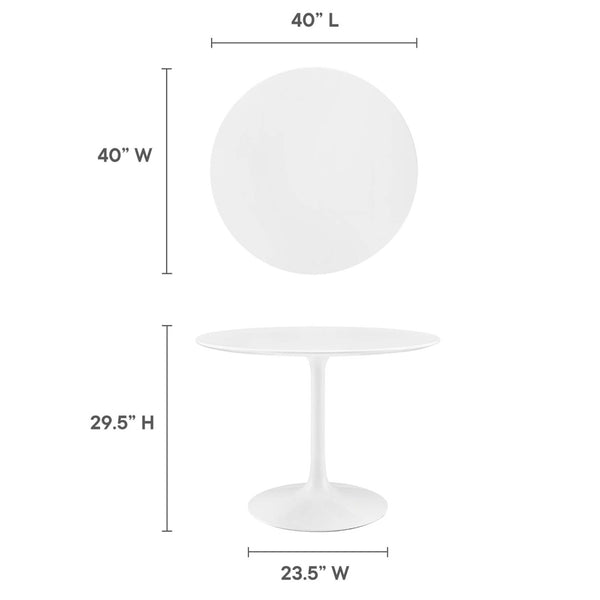 Modway Furniture Lippa 40" Round Wood Dining Table - Mid-Century Modern Design with High-Gloss Finish for 4 Guests EEI-1117-WHI