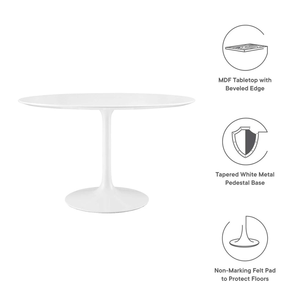 Modway Furniture Lippa 48" Round Mid-Century Modern Dining Table – High-Gloss Finish, Sleek Design, Seats 4 Comfortably EEI-1118-WHI