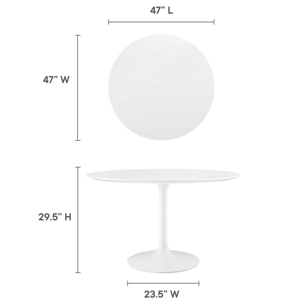 Modway Furniture Lippa 48" Round Mid-Century Modern Dining Table – High-Gloss Finish, Sleek Design, Seats 4 Comfortably EEI-1118-WHI