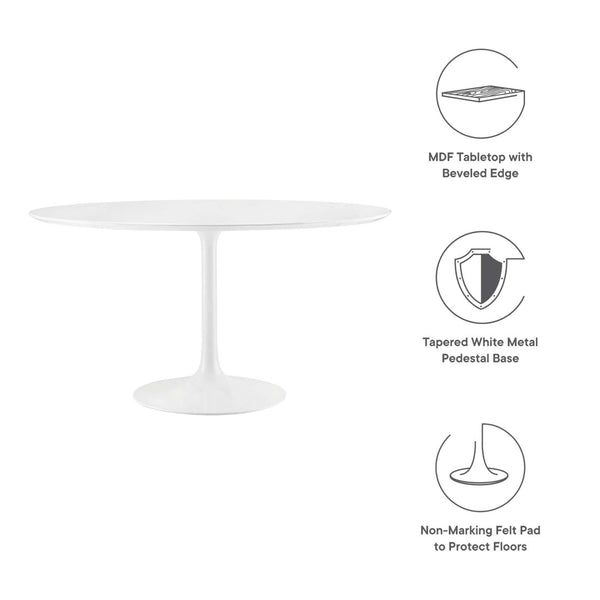 Modway Furniture Lippa 54" Round Wood Dining Table - Modern Pedestal Design, High-Gloss Finish & Easy Care Features EEI-1119-WHI