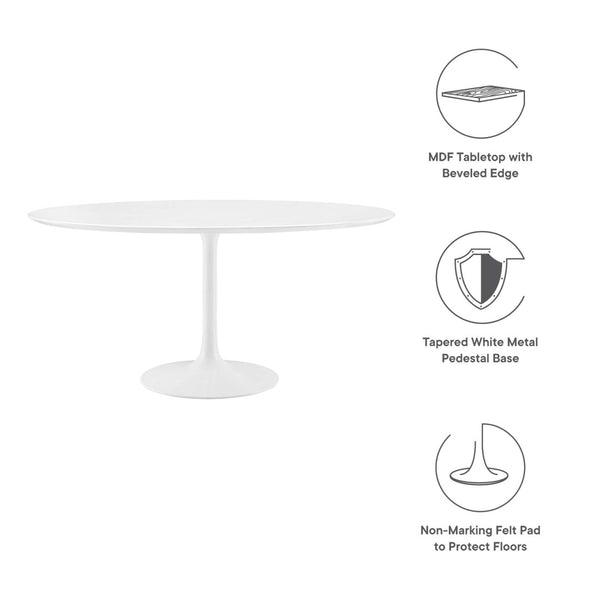 Modway Furniture Lippa 60" Round Modern Pedestal Dining Table - Stylish High-Gloss Finish for Any Space, Seats 4 EEI-1120-WHI