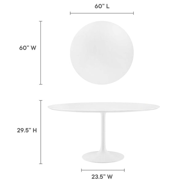 Modway Furniture Lippa 60" Round Modern Pedestal Dining Table - Stylish High-Gloss Finish for Any Space, Seats 4 EEI-1120-WHI