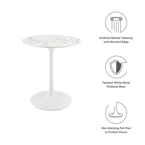 Modway Furniture Lippa 28" Round Faux Marble Dining Table – Chic Mid-Century Pedestal for Small Spaces & Nooks EEI-1128-WHI
