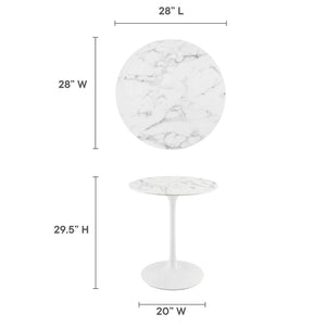 Modway Furniture Lippa 28" Round Faux Marble Dining Table – Chic Mid-Century Pedestal for Small Spaces & Nooks EEI-1128-WHI