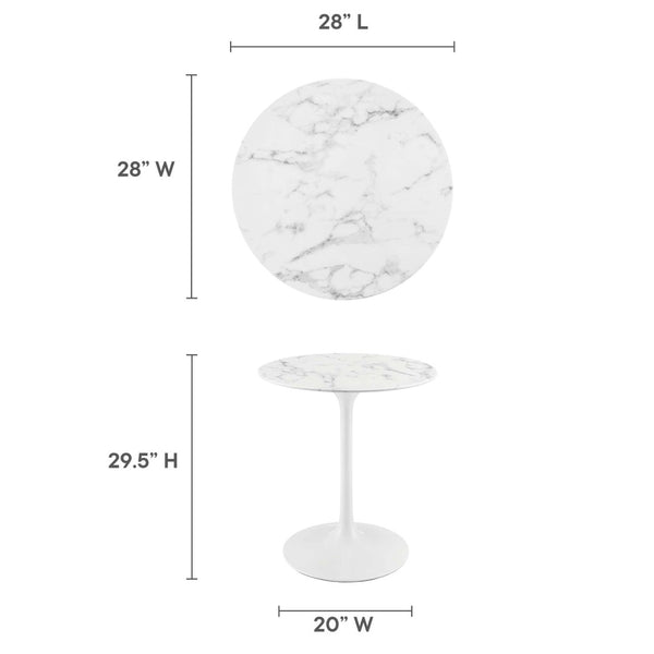 Modway Furniture Lippa 28" Round Faux Marble Dining Table – Chic Mid-Century Pedestal for Small Spaces & Nooks EEI-1128-WHI