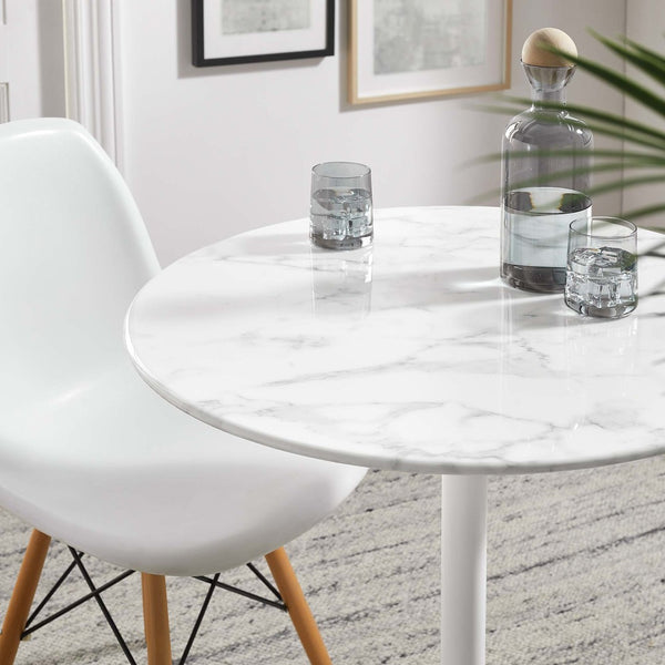 Modway Furniture Lippa 28" Round Faux Marble Dining Table – Chic Mid-Century Pedestal for Small Spaces & Nooks EEI-1128-WHI