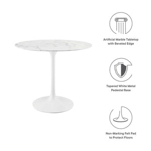 Modway Furniture Lippa 36" Round Faux Marble Dining Table - Elegant Mid-Century Charm for Cozy Spaces and Style EEI-1129-WHI