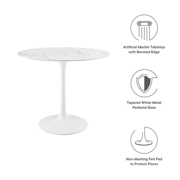 Modway Furniture Lippa 36" Round Faux Marble Dining Table - Elegant Mid-Century Charm for Cozy Spaces and Style EEI-1129-WHI