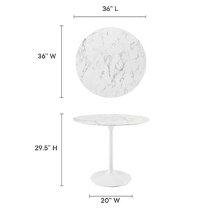 Modway Furniture Lippa 36" Round Faux Marble Dining Table - Elegant Mid-Century Charm for Cozy Spaces and Style EEI-1129-WHI
