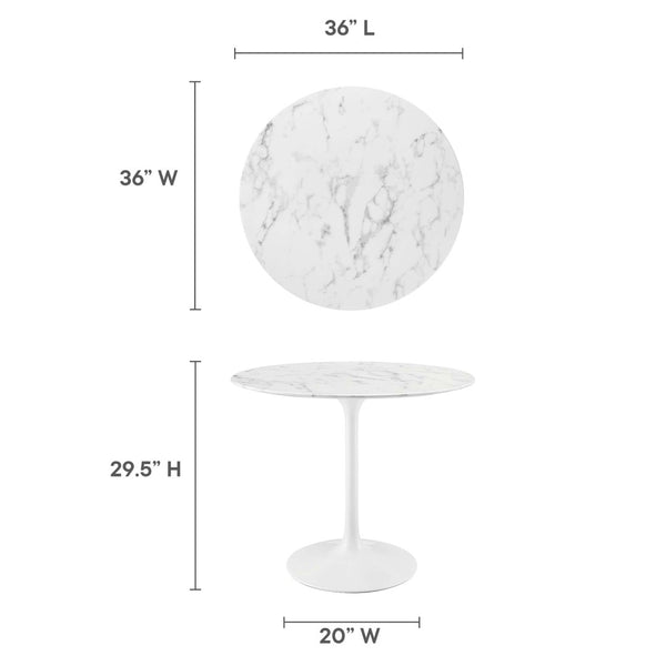 Modway Furniture Lippa 36" Round Faux Marble Dining Table - Elegant Mid-Century Charm for Cozy Spaces and Style EEI-1129-WHI