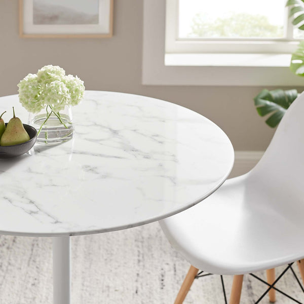 Modway Furniture Lippa 36" Round Faux Marble Dining Table - Elegant Mid-Century Charm for Cozy Spaces and Style EEI-1129-WHI