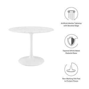 Modway Furniture Lippa 40" Round Faux Marble Dining Table - Mid-Century Modern Style for Small Spaces & Intimate Meals EEI-1130-WHI