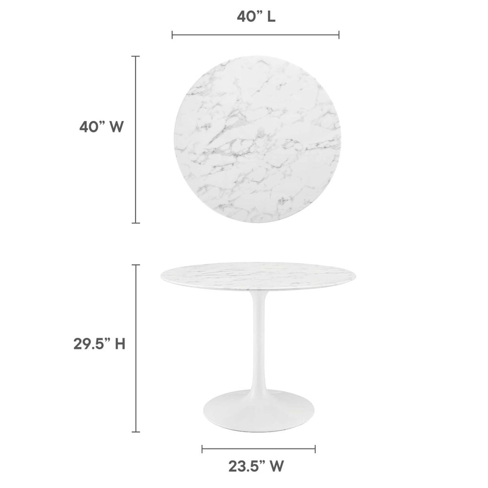 Modway Furniture Lippa 40" Round Faux Marble Dining Table - Mid-Century Modern Style for Small Spaces & Intimate Meals EEI-1130-WHI