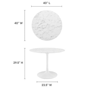 Modway Furniture Lippa 40" Round Faux Marble Dining Table - Mid-Century Modern Style for Small Spaces & Intimate Meals EEI-1130-WHI