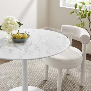 Modway Furniture Lippa 40" Round Faux Marble Dining Table - Mid-Century Modern Style for Small Spaces & Intimate Meals EEI-1130-WHI