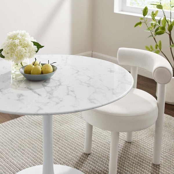 Modway Furniture Lippa 40" Round Faux Marble Dining Table - Mid-Century Modern Style for Small Spaces & Intimate Meals EEI-1130-WHI